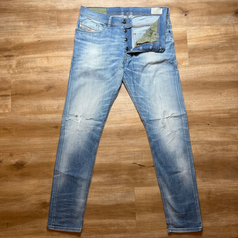 Diesel Tepphar Jeans Mens 31x30‎ Light Blue Slim Carrot Stretch Distressed 0831D